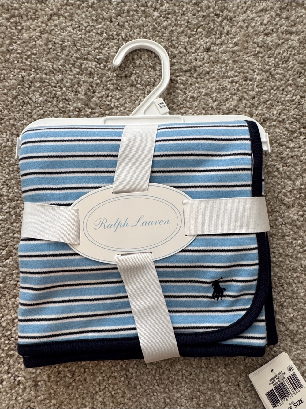 Ralph Lauren Light Blue and Navy Striped Baby Blanket
